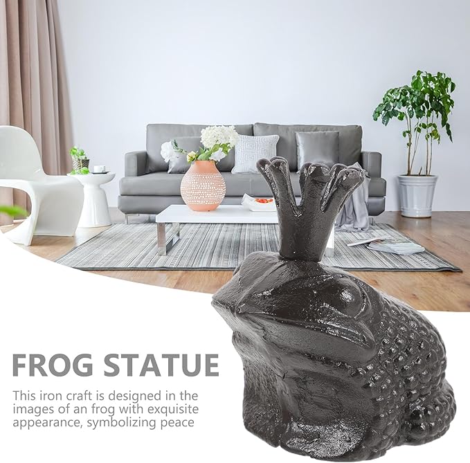 Toyvian Iron Frog Sculpture Cute Garden Statue Tabletop Decor with Vivid Design Stable and Easy to Clean for Home and Outdoor Display