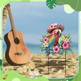 Amyhill Summer Outdoor Decor Tropical Parrot Metal Garden Stakes 25 Inch Jungle Leaves Floral Welcome Yard Signs Decorations Decorative Garden Stakes for Patio Lawn Walkway Backyard Porch Decorations