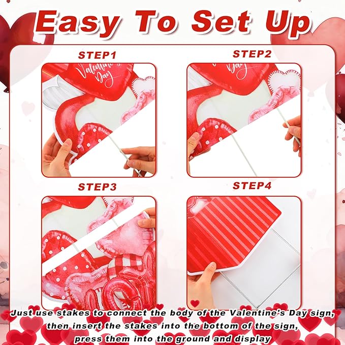 Yuntau 4 Pcs Valentine's Day Yard Signs Gnome Outdoor Sign with Stakes Valentine Red Heart Rose Gnome Lawn Gift Box for Holiday Pathway Lawn Walkway Patio Party Wedding Anniversary Decor