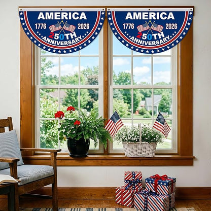 USA 250th Anniversary Flag Bunting, 2 Pcs 2 x 4 FT 1776-2026 250 Years American Patriotic Banner, 4th of July Party Decorations, Indoor Outdoor Hanging Decor, American Independence Decor