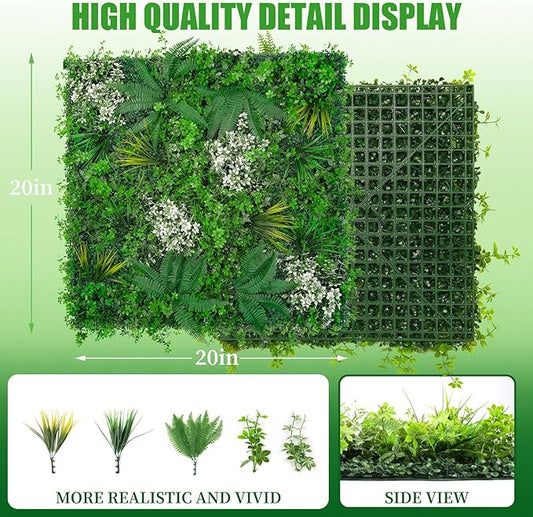 Grooy 20"X20" Artificial Grass Wall, 8PCS Boxwood Panels UV-Protected Faux Grass Backdrop Wall,Greenery Privacy Hedge Screen for Outdoor Garden Patio, Indoor Party Balcony Fence Decor