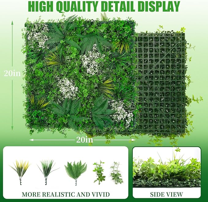 Grooy 20"X20" Artificial Grass Wall, 16PCS Boxwood Panels UV-Protected Faux Grass Backdrop Wall,Greenery Privacy Hedge Screen for Outdoor Garden Patio, Indoor Party Balcony Fence Decor