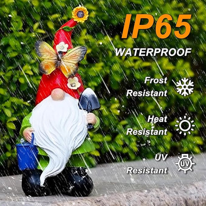 Spring Gnomes Garden Statues Decor, Solar Waterproof Large Gnome with LED Lights Funny Garden Sculptures Outdoor Patio Yard Decorations Lawn Ornaments Gifts for Women Mom