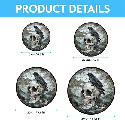 Skull Crow Stained Glass Window Hanging Suncatcher 12" Glass Panel with Metal Chain Sun Catchers Wall Art Home Decor Gift for Women Mother's Day