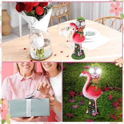 Colingmill 12.2'' Tiki Statue Flamingo Outdoor Decoration Solar Powered Garden Figurine Riding a Flamingo Tiki Bar Decor Housewarming Gardening Gifts for Bar, Lawn, Yard, Patio, Balcony, Table