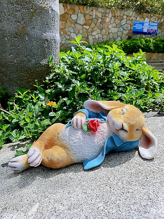 iRonrain Garden Statues Rabbit, Fantasy Bunny Outdoor Art Décor Animal Figurines Ornament for Thanksgiving Day, Christmas Statue Decorations for Garden Yard Lawn Indoor Sculpture (Blue)