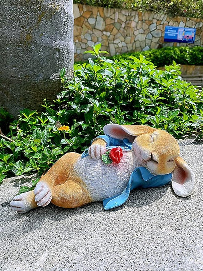 iRonrain Garden Statues Rabbit, Fantasy Bunny Outdoor Art Décor Animal Figurines Ornament for Thanksgiving Day, Christmas Statue Decorations for Garden Yard Lawn Indoor Sculpture (Blue)