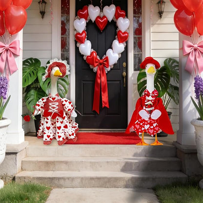 Forever Romance Goose Outfit - Red Tuxedo Holding Flowers for 23" Porch Goose, Perfect for Engagement, Wedding, & Renewing Vows Decoration