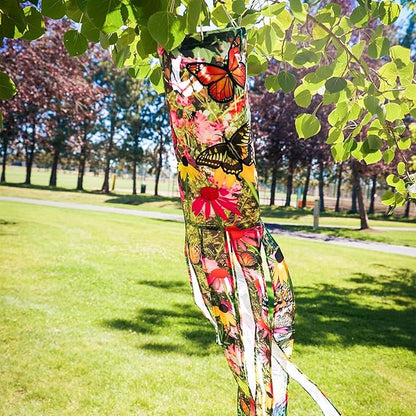 In the Breeze 5271 — Summer Garden 40-inch Illusion Windsock — Vibrant Decor, Embroidered Details, Fully Printed Tails