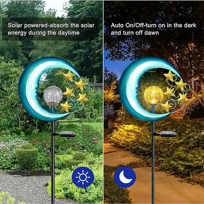EPROSMIN Stars Moon Solar Lights Outdoor - Solar Powered Garden Lights Decorative Crackle Glass Globe Led Waterproof Landscape Lighting for Pathway,Yard,Lawn,Patio