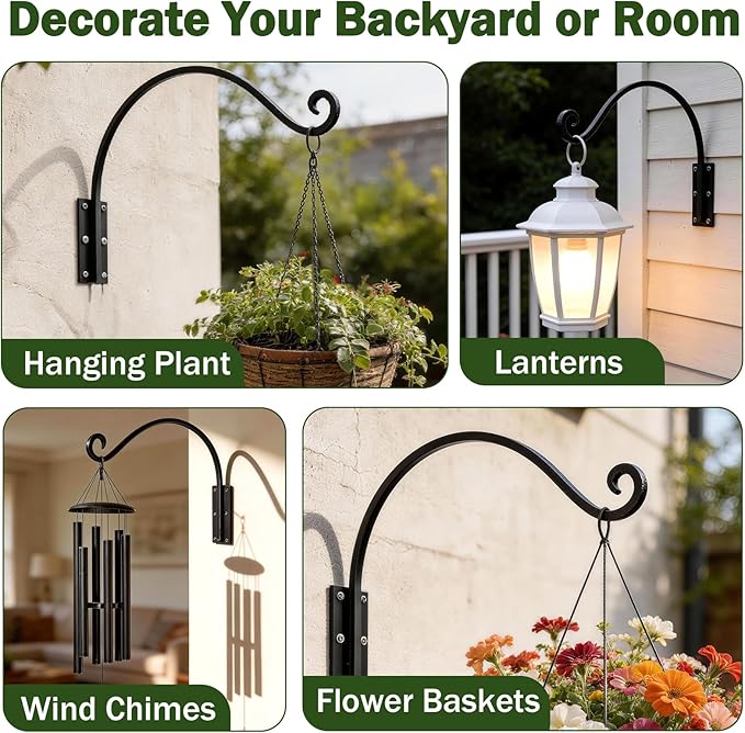Heavy Duty 22 Inch Plant Hangers Bracket Outdoor, 80lbs Weight Capacity, Metal Wall Hooks for Hanging Plants, Bird Feeder, Wind Chime, Wall Decor, Plant Hanger Hooks for Hanging Flower Baskets