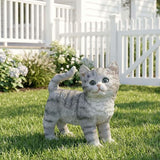 Real Grey Tabby Garden Statue - Resin Realistic Cat Sculpture, Pet Loss Memorial Stone, for Cat Lovers, Indoor/Outdoor Decor, Animal Figurine for Yard Ornaments