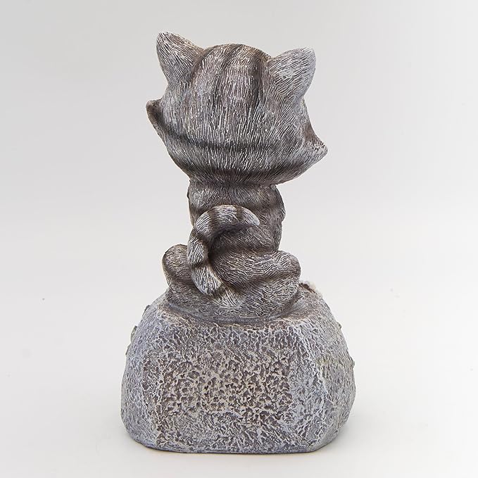 Roman 7.5” Adorable Cat on Rock Garden Statue – Outdoor Figurine – Whimsical Yard, Lawn, or Patio Decor for Cat Lovers
