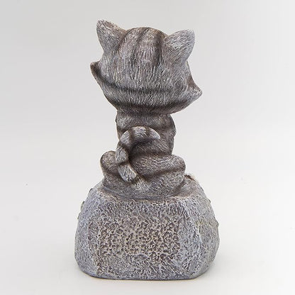 Roman 7.5” Adorable Cat on Rock Garden Statue – Outdoor Figurine – Whimsical Yard, Lawn, or Patio Decor for Cat Lovers