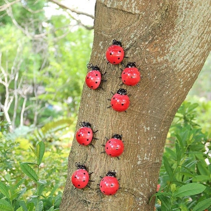 Cruis Cuka Metal Garden Decor for Outside Cute Ladybugs Yard Art Lawn Ornaments Wall Sculptures & Statues Outdoor Fence Decorations for Patio - Set of 8