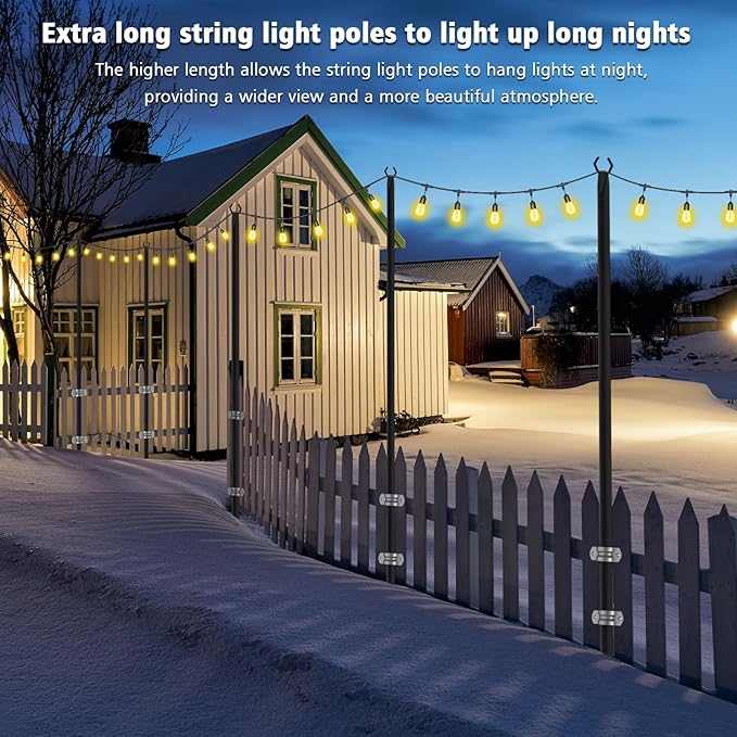 NUERPO String Light Poles,Metal Poles for Hanging Outdoor Light Strings,2 Pack 10 FT Light Poles Stand for Outside Garden,Patio,Wedding,Backyard,Deck,Party