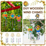 Leinuosen 30 Pcs Wind Chime Kit Sunflower Wooden Wind Chimes Decorative Sunflower Windchimes Hanging Dragonfly DIY Crafts for Indoor Outdoor Garden Home Patio Party Crafts Decorations