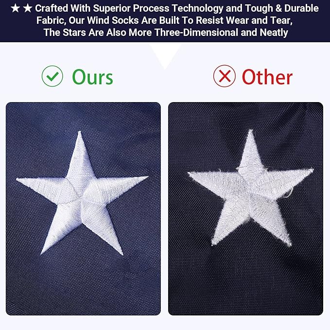 4th of July Decorations Outdoor - 2 Pack Embroidered Wind Socks for Outside Heavy Duty American Flag Windsock, for Memorial Day Independence Day & All Patriotic Events Outdoor Yard Garden Decor