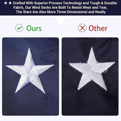 4th of July Decorations Outdoor - 2 Pack Embroidered Wind Socks for Outside Heavy Duty American Flag Windsock, for Memorial Day Independence Day & All Patriotic Events Outdoor Yard Garden Decor