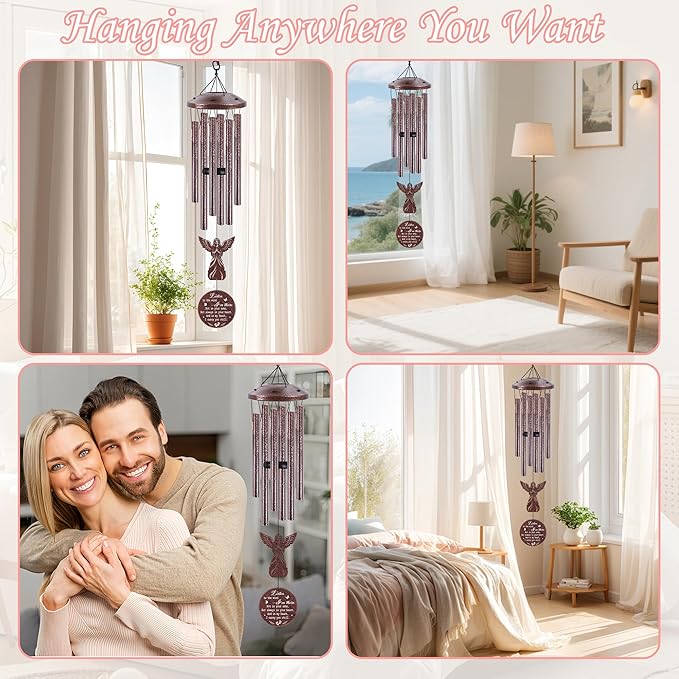 Miscarriage Sympathy Gifts for Mothers, Wind Chimes for Outside, Memorial Wind Chimes with Angel Charm and Sympathy Card for Baby Loss Gifts for Mom Garden Patio Porch