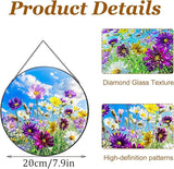 Wildflowers Stained Glass Suncatcher, Floral Suncatcher Wall Hanging,Cottagecore Wildflower Sun Catchers Indoor Window Round Glass Wall Art Decor,Gardening & Lawn Care 7.9"