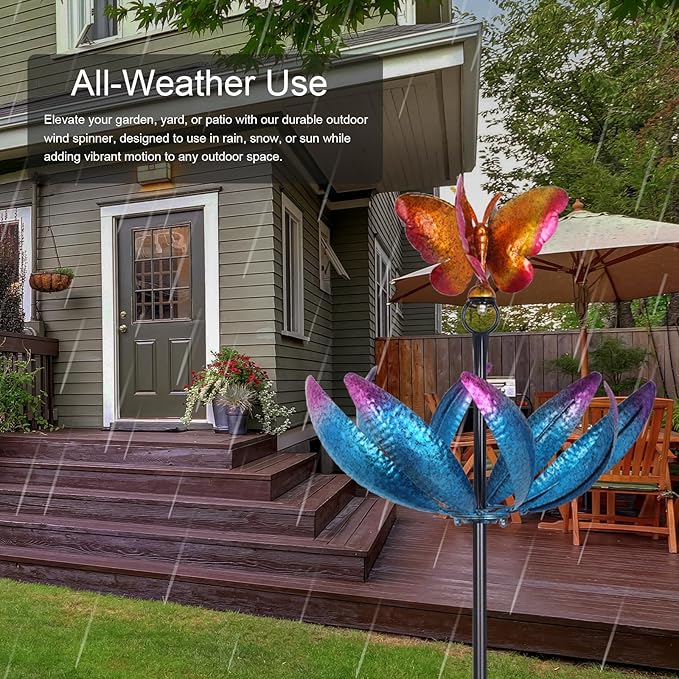 hogardeck Large Wind Spinners Outdoor, 77.6" Metal Butterfly Tulip Wind Spinner with Heavy-Duty Stakes, Multi-Color 360° Rotating Wind Sculptures Kinetic Yard Art for Home Garden Lawn Patio Decor