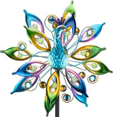 DREAMYSOUL Outdoor Peacock Wind Spinners with Gem Decor, 13" D*65" H Double Sided Kinetic Wind Sculptures & Spinners, Metal Peacock Decor for Garden Yard Lawn