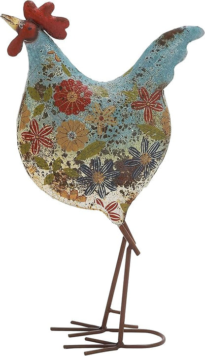 Deco 79 Eclectic Metal Garden Chicken Sculpture, 10" L x 5" W x 17" H, Multi Colored/Blue (Pack of 6)