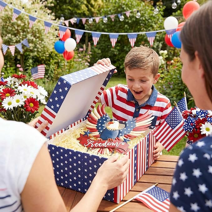 TERESA'S COLLECTIONS 4th of July Decorations for Outdoor, Patriotic Memorial Day Garden Decor, Eagle Metal Yard Art Sign for Outside, Americana Garden Stake for Lawn, Independence Day Gifts, 34''
