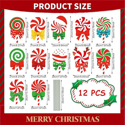12-Piece Christmas Lollipop Yard Signs with Stakes Decorations – Assorted Candy Cane Peppermint Designs 14 Inches Large Outdoor Holiday Candy Signs for Garden, Lawn, Driveway, and Christmas Party Favor