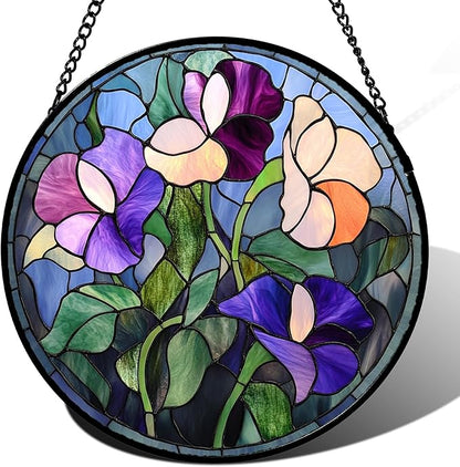 Stained Glass Window Hanging - Colorful Flower Suncatcher for Door Garden Patio Retro Floral Sun Catchers Decor Christmas Mother's Day Birthday Gifts for Women Mom Nana Friend 9.8 in
