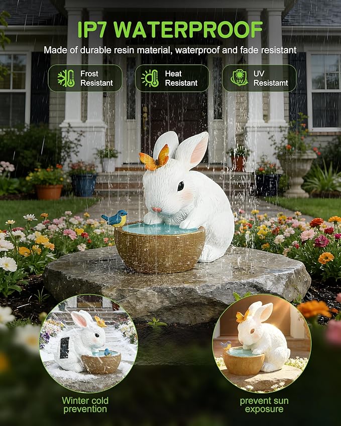 Solar Bunny Garden Outdoor Statues Decor, Rabbit with Butterfly and LED Lights Garden Decor for Home House, Yard Art Lawn, Ornaments, Porch Patio, Balcony - Birthday Gifts for Grandma Mom Women
