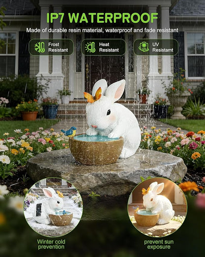 Solar Bunny Garden Outdoor Statues Decor, Rabbit with Butterfly and LED Lights Garden Decor for Home House, Yard Art Lawn, Ornaments, Porch Patio, Balcony - Birthday Gifts for Grandma Mom Women