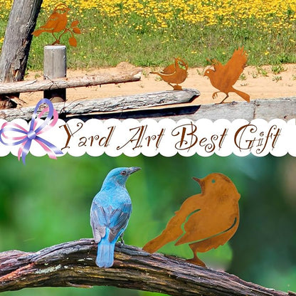 LhyBtm 5 Pcs Rusty Birds Decoration Silhouette with Rusty Patina Birds Decoration Outdoor Fence Decorations Lifelike Metal Birds Garden Ornaments Silhouette Rustic Outdoor Patio Yard Adornment
