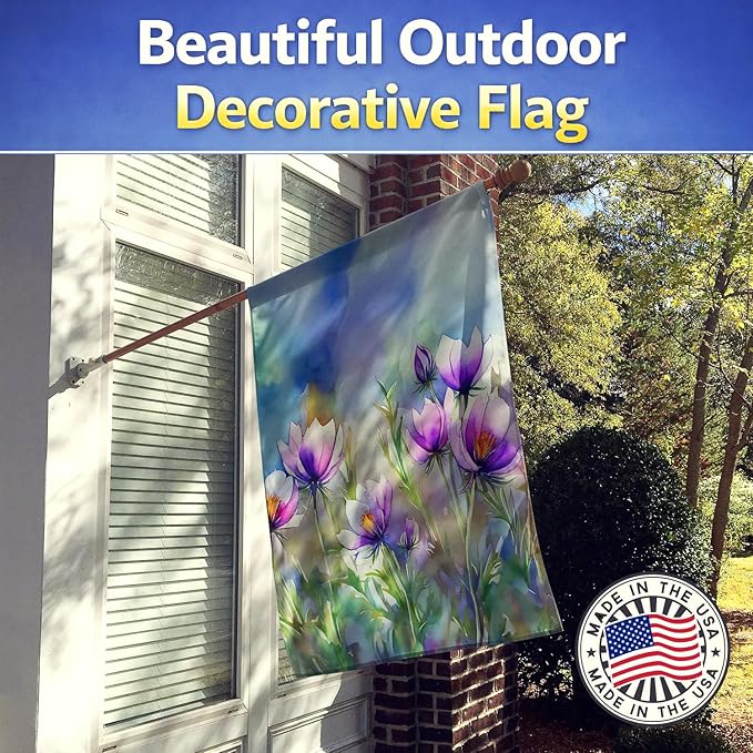 Caroline's Treasures South Dakota Pasque Flowers in Watercolor House Flag Large Porch Sleeve Pole Decorative Outside Yard Banner Artwork Wall Hanging, Polyester, House Size, Multicolor