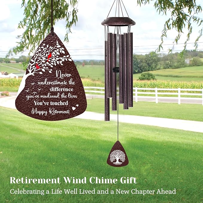 Retirement Gifts for Women/Men - 32" Wind Chimes Happy Retirement Gift for Coworker Colleague Boss Teacher Nurse - Farewell Appreciation Gifts Never Underestimate The Difference You've Made