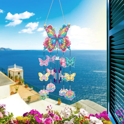 DIY Wind Chime Pendant Spring 3D Diamond Art Painting Hanging Ornament Double Sided Diamond Suncatchers for Window Home Backyard Garden Wall Door Decor (Butterfly03)