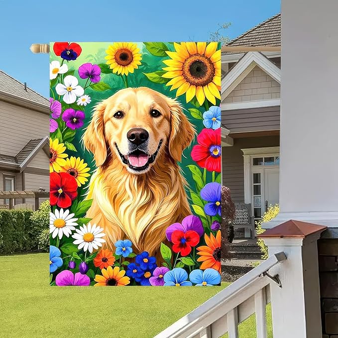 BlissYard Spring Garden Flag Double Sided 12x18 Inch Cute Golden Retriever Seasonal Welcome Small Flags For Outside Outdoor Decor Yard Farmhouse Holiday Spring Summer Decorations Yard Flags