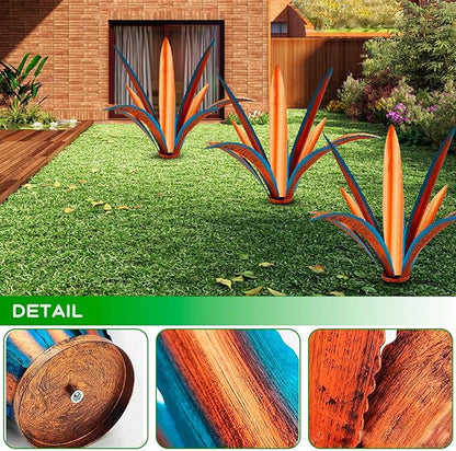 NIDONE Metal Yard Art, 9 Leaves Metal Agave Yard Art Tequila Rustic Garden Sculpture Statue for Garden Lawn Ornaments (Blue)