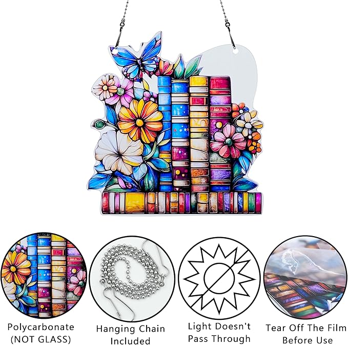 Book Flower Butterfly Ornaments Colorful Window Hanging Decorations Home Wall Decor for Indoor Outdoor