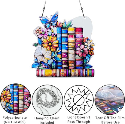 Book Flower Butterfly Ornaments Colorful Window Hanging Decorations Home Wall Decor for Indoor Outdoor