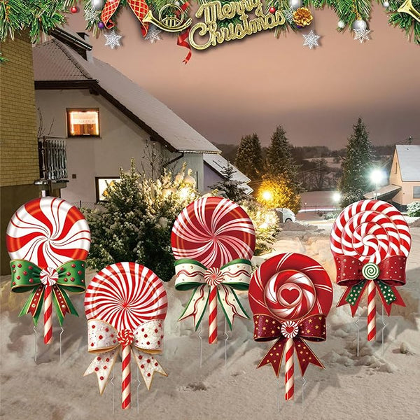Outdoor Christmas Decorations Jumbo 24 Inch Lollipop Yard Signs 5ct with 20 Stakes 10 Fiberglass and 10 Metal Waterproof Holiday Christmas Decorations for and Garden Waterproof