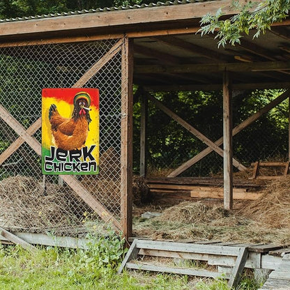 Funny Chicken Sign, Metal Chicken Coop Tin Signs, Jerk Chicken, Yard Sign Garage Farm Garden Wall Decor Sign Plaque Outdoor for Home Fence 8 X 12 Inches