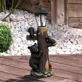 Bear Statue Welcome Sign Garden Statue with Solar Lights, 19 Inches Resin Bear Family on The Tree, Outdoor Bear Décor for Yard, Garden, Lawn, Patio, Black, Spring Decorations for Home