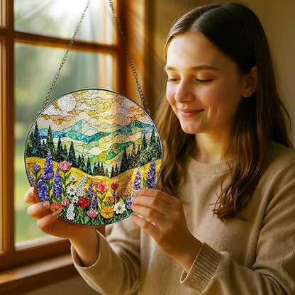 8-Inch Stained Glass Ornament, Stained Glass Window Hanging, Window Hanging Decor Suncatcher, Mountain Wildflower Ornament | Christmas, Mother’s Day, Birthday | Nature Art Gift, Gifts for Mom, Grandma