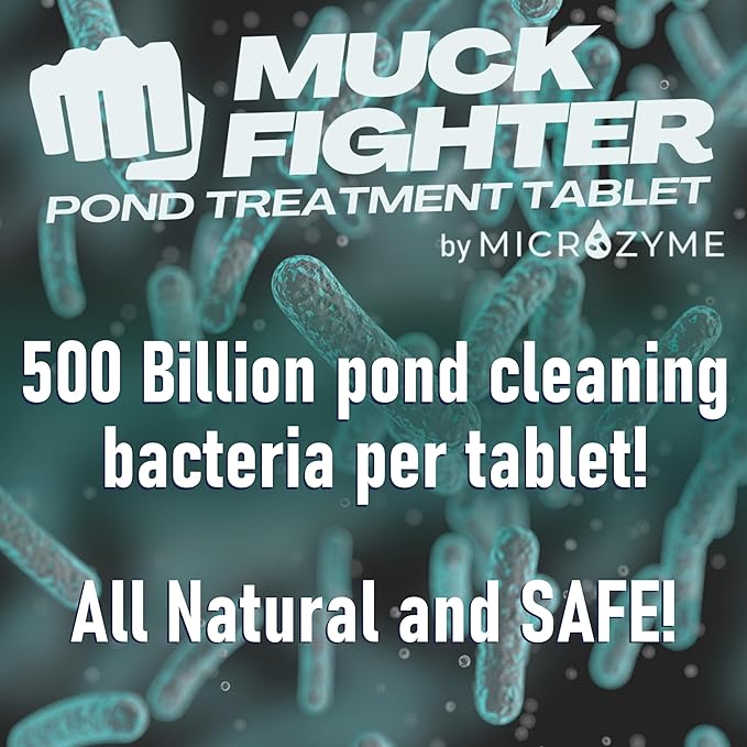 Muck Fighter Pond Treatment Tablets | Lasts 30 Days | Natural Pond Bacteria & Sludge Decomposing Enzymes | Water Clearing Odor Eliminating Microbes (18-Pack)