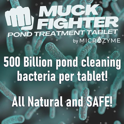 Muck Fighter Pond Treatment Tablets | Lasts 30 Days | Natural Pond Bacteria & Sludge Decomposing Enzymes | Water Clearing Odor Eliminating Microbes (18-Pack)
