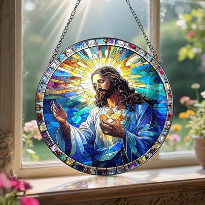 8'' Jesus Christ Suncatcher Ornament, Stained Glass Window Hanging, Christian Home Decor, Religious Decor, Gifts for Christian, Gifts for Christmas, Religious Gift
