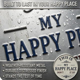 Happy Place – Vintage Statement Metal Sign Round Rustic Wall Decor Funny Garden Sign “This Is My Happy Place Please Respect The Vibe” Metal Hanging Plaque for Front Door Home Office Kitchen (2PCS, 8 * 8in)