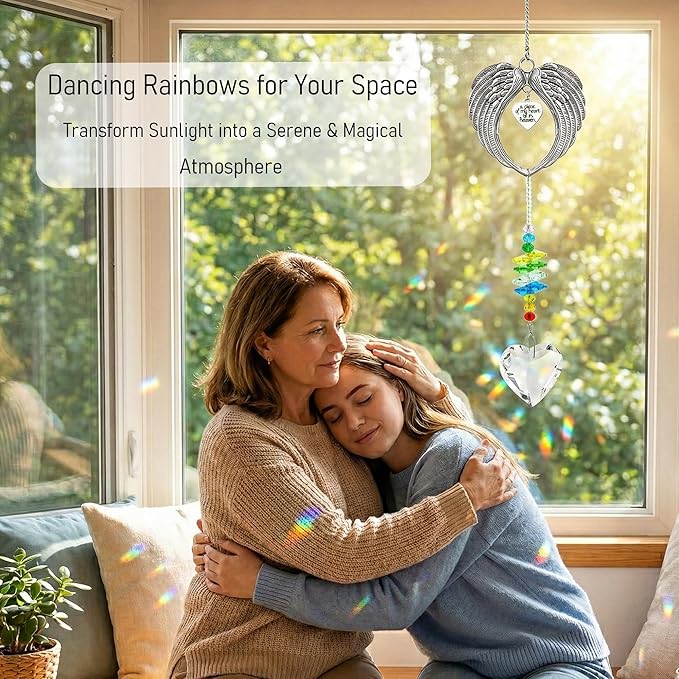 Crystal Angel Wings Suncatcher - A Piece of My Heart is in Heaven Memorial Gift for Women, Sympathy Bereavement Gift for Loss of Loved One, Remembrance Window Decor